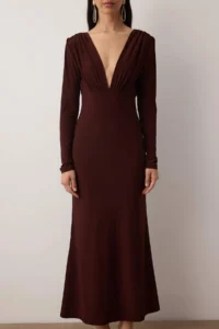 TRENDYOLMİLLA Brown Knitting Back Detailed Maxi Lined Dress - Image 3