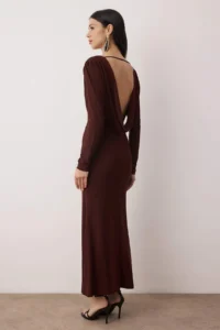 TRENDYOLMİLLA Brown Knitting Back Detailed Maxi Lined Dress - Image 4