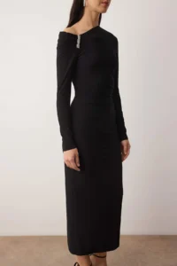 TRENDYOLMİLLA Black Accessory Detailed Knitting Maxi Lined her dress - Image 3
