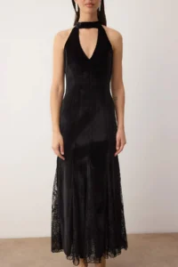 TRENDYOLMİLLA Black Lace Detailed Knitting Velvet Maxi Unlined her dress - Image 4