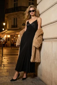 TRENDYOLMİLLA Black Knitting Satin Detailed Maxi Unlined Chic/Evening Dress