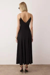 TRENDYOLMİLLA Black Knitting Satin Detailed Maxi Unlined Chic/Evening Dress - Image 5