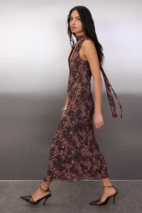 TRENDYOLMİLLA Multicolored animals with scarf Knitting Tulle Maxi Lined Elegant/Evening Dress - Image 2