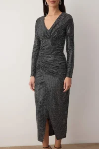 TRENDYOLMİLLA Gray Fitted Sequin Midi Unlined Party Dress - Image 3