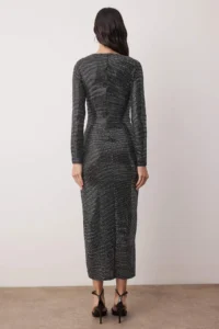 TRENDYOLMİLLA Gray Fitted Sequin Midi Unlined Party Dress - Image 4
