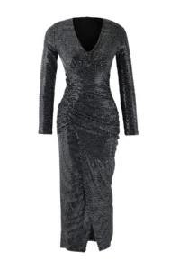 TRENDYOLMİLLA Gray Fitted Sequin Midi Unlined Party Dress - Image 5