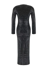TRENDYOLMİLLA Gray Fitted Sequin Midi Unlined Party Dress - Image 6