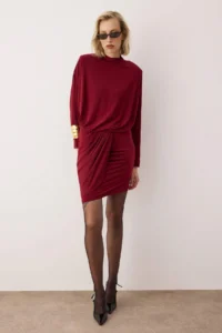 TRENDYOLMİLLA Burgundy padded Knitting Mini Unlined her dress - Image 3
