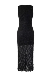 TRENDYOLMİLLA Black Stone Printed Tulle Maxi Lined Party Dress - Image 6