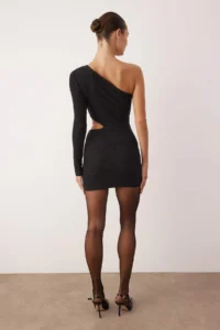 TRENDYOLMİLLA Black Knitting Simli Knitting Mini Unlined Dress - Image 5