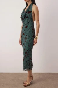 TRENDYOLMİLLA Emerald Green Floral Knitting Tulle Midi Lined Graduation/promotion Dress - Image 3
