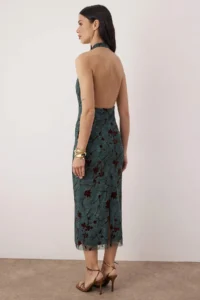 TRENDYOLMİLLA Emerald Green Floral Knitting Tulle Midi Lined Graduation/promotion Dress - Image 4