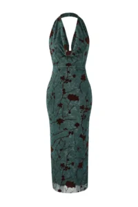 TRENDYOLMİLLA Emerald Green Floral Knitting Tulle Midi Lined Graduation/promotion Dress - Image 5