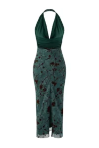 TRENDYOLMİLLA Emerald Green Floral Knitting Tulle Midi Lined Graduation/promotion Dress - Image 6