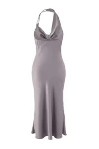 TRENDYOLMİLLA Gray Stone Accessory Detailed Weaving Satin Midi Unlined Elegant/Evening Dress - Image 7