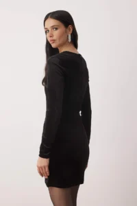 TRENDYOLMİLLA Black Knitting Velvet Mini Elegant/Evening Dress - Image 4