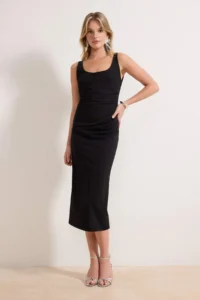 TRENDYOLMİLLA Black Fitted Midi Weaving Dress