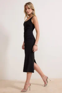 TRENDYOLMİLLA Black Fitted Midi Weaving Dress - Image 2
