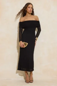TRENDYOLMİLLA Black Lace Lined Elegant/Evening Maxi Dress