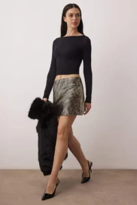 TRENDYOLMiLLA Gold shiny Pullu Super Mini Knitting Party Skirt - Image 2