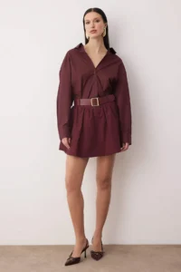 TRENDYOLMiLLA Burgundy Plain Ekstra Short / Super Mini Weaving terrycotton Party Skirt - Image 2