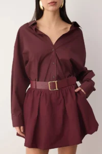 TRENDYOLMiLLA Burgundy Plain Ekstra Short / Super Mini Weaving terrycotton Party Skirt - Image 3