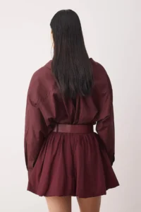 TRENDYOLMiLLA Burgundy Plain Ekstra Short / Super Mini Weaving terrycotton Party Skirt - Image 4