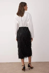 TRENDYOLMiLLA Black Fringed Sequin Detailed Midi Skirt - Image 5