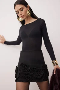 TRENDYOLMiLLA Black Çiçek with accessories Super Mini Weaving Skirt