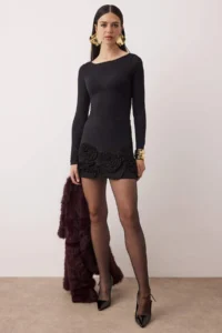 TRENDYOLMiLLA Black Çiçek with accessories Super Mini Weaving Skirt - Image 2