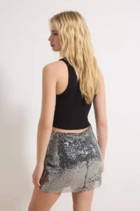 TRENDYOLMiLLA Silver Plain Ekstra Short / Super Mini Knitting Sequin Party Skirt - Image 4