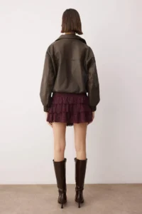 TRENDYOLMiLLA Burgundy Plain Ekstra Short / Super Mini Knitting Lace Party Skirt - Image 4