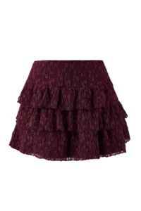 TRENDYOLMiLLA Burgundy Plain Ekstra Short / Super Mini Knitting Lace Party Skirt - Image 5