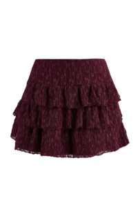 TRENDYOLMiLLA Burgundy Plain Ekstra Short / Super Mini Knitting Lace Party Skirt - Image 6
