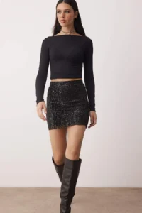 TRENDYOLMiLLA Black Super Mini Knitting Sequin Party Skirt