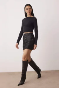 TRENDYOLMiLLA Black Super Mini Knitting Sequin Party Skirt - Image 2