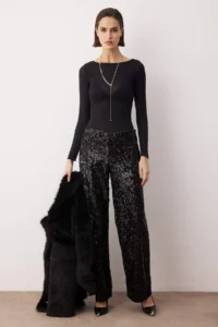 TRENDYOLMİLLA Black Wide Leg/Wide Leg Knitting Sequin Elegant/Evening Pants