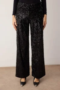 TRENDYOLMİLLA Black Wide Leg/Wide Leg Knitting Sequin Elegant/Evening Pants - Image 3