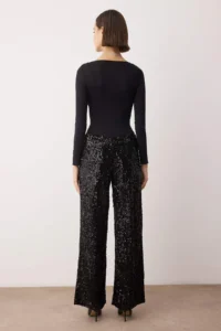TRENDYOLMİLLA Black Wide Leg/Wide Leg Knitting Sequin Elegant/Evening Pants - Image 4