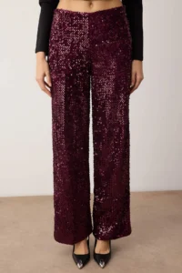 TRENDYOLMİLLA Plum Wide Leg/Wide Leg Knitting Sequin Elegant/Evening Pants - Image 3