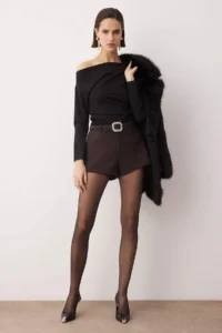 TRENDYOLMiLLA Dark Brown Super Mini Pocket Detail Weaving Shorts
