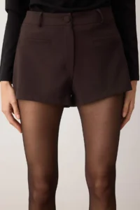 TRENDYOLMiLLA Dark Brown Super Mini Pocket Detail Weaving Shorts - Image 3