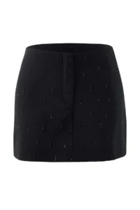 TRENDYOLMiLLA Black Low Waist Stone Printed Weaving Skirt Look Shorts - Image 5