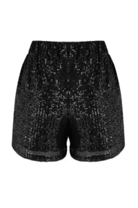 TRENDYOLMiLLA Black Draped Elastic Waist Sequin Shorts - Image 10