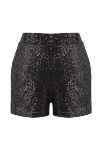 TRENDYOLMiLLA Black Draped Elastic Waist Sequin Shorts - Image 5