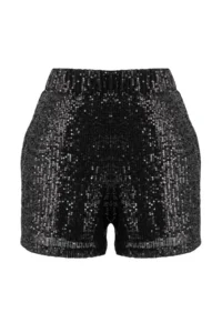 TRENDYOLMiLLA Black Draped Elastic Waist Sequin Shorts - Image 8