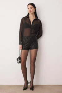 TRENDYOLMiLLA Black Extra/Super Mini Knitting Sequin Shorts - Image 2