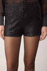 TRENDYOLMiLLA Black Extra/Super Mini Knitting Sequin Shorts - Image 3