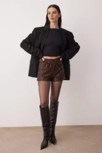 TRENDYOLMiLLA Brown Extra/Super Mini Knitting Sequin Shorts