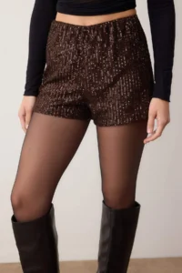 TRENDYOLMiLLA Brown Extra/Super Mini Knitting Sequin Shorts - Image 3